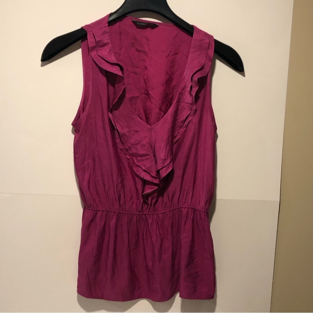 Express Sleeveless Top Blouse Ruffles Dark Pink Size Small-Medium